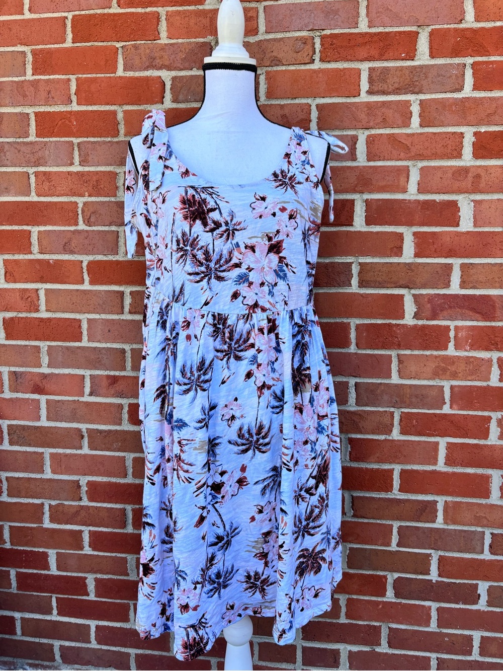 Torrid Tropical Palm Floral Print Tie Shoulder Scoop Mini Beach Dress Size 2